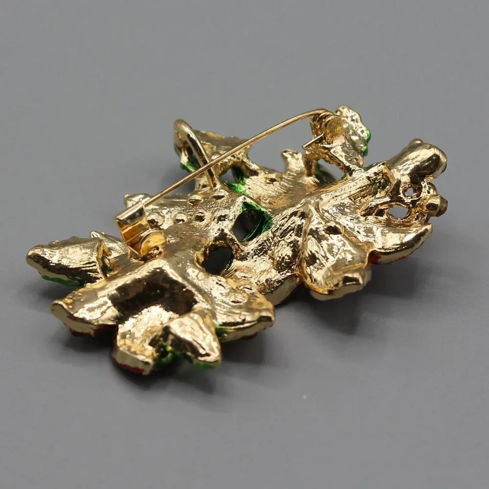 Poinsettia flower pin brooch jewelry Holidays Christmas yellow gold red green